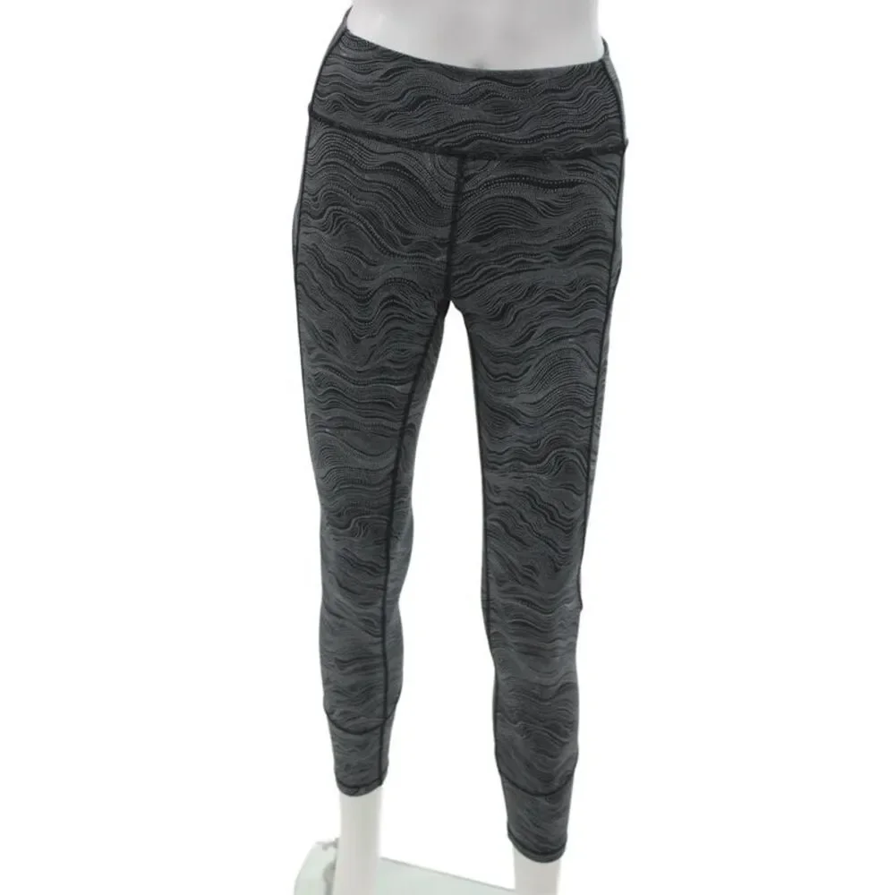 Lululemon Women Ankle Leggings Black Geometric Nylon Skull Size 6